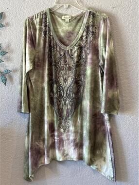 One World Women's Tie-Dye Paisley Tunic Top Size M